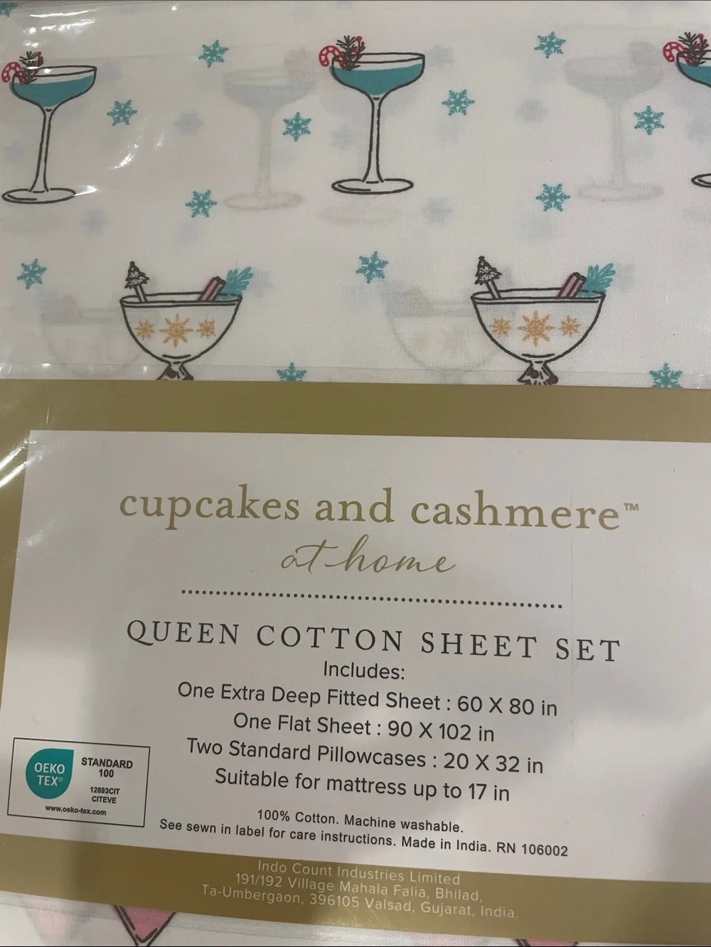 NWT cupcakes and cashmere Holiday Queen Cotton Sheet Set